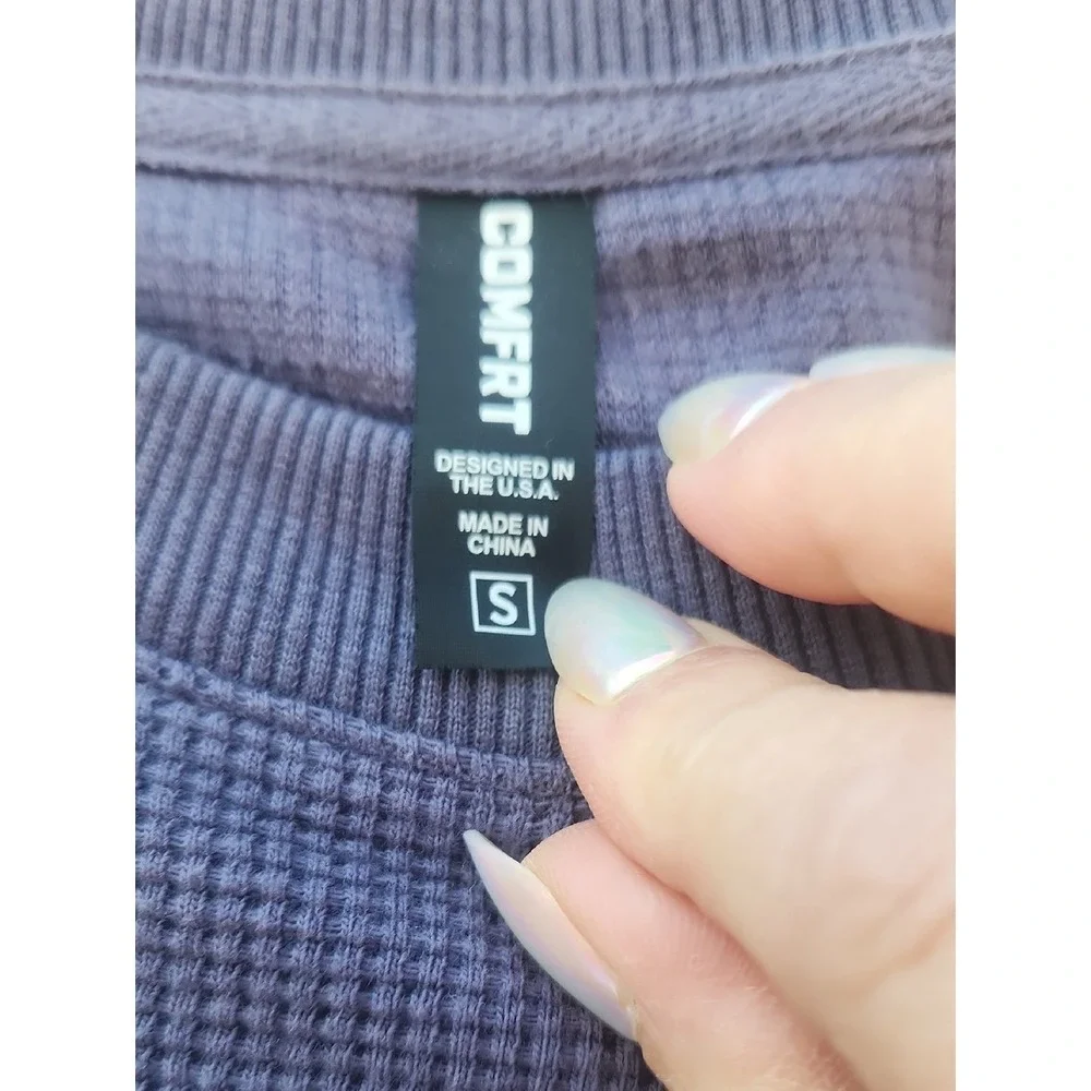 Comfrt Waffle Lounge Long Sleeve Small Oversized Soft Thermal Relax Blue Comfy - Picture 3 of 4